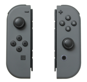 The gray Joy-Con (L) and Joy-Con (R) controllers. The inside rails slot onto the side of the main Switch console or grip controller.