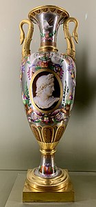 Empire style - Vase, by the Sèvres porcelain factory, 1814, hard-paste porcelain with platinum background and gilt bronze mounts, Louvre[49]