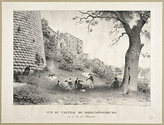 D. Riehl, vue du Haut-Koenigsbourg, lithographie, 1829