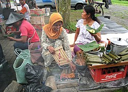Street-side Javanese chicken satay vendor near Borobudur.