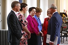 Charles greeting Davidson, Sturgeon, and other members of the Scottish Parliament