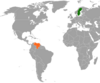 Location map for Sweden and Venezuela.