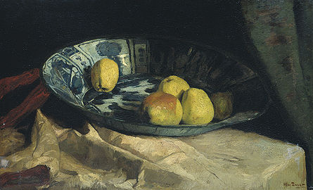 Willem de Zwart, Nature morte aux pommes sur plateau en bleu de Delft (1880-1890, Rijksmuseum Amsterdam).