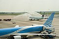 Pompiers de l'aéroport de Bruxelles, baptisant un avion d'Air Canada.