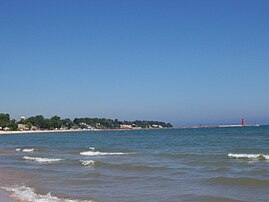 Looking over Lake Michigan at part of Algoma