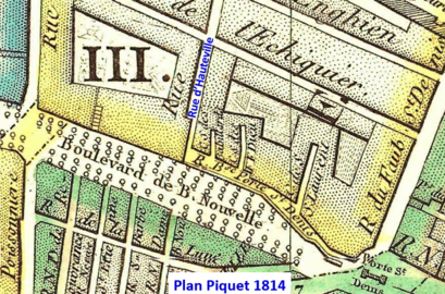 Boulevard de Bonne Nouvelle et rue d’Hauteville sur plan Piquet de 1814