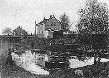 Blick über den kleinen Giebelsee auf die Blockstation Petershagen um 1903