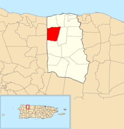 Location of Camuy Arriba within the municipality of Camuy shown in red