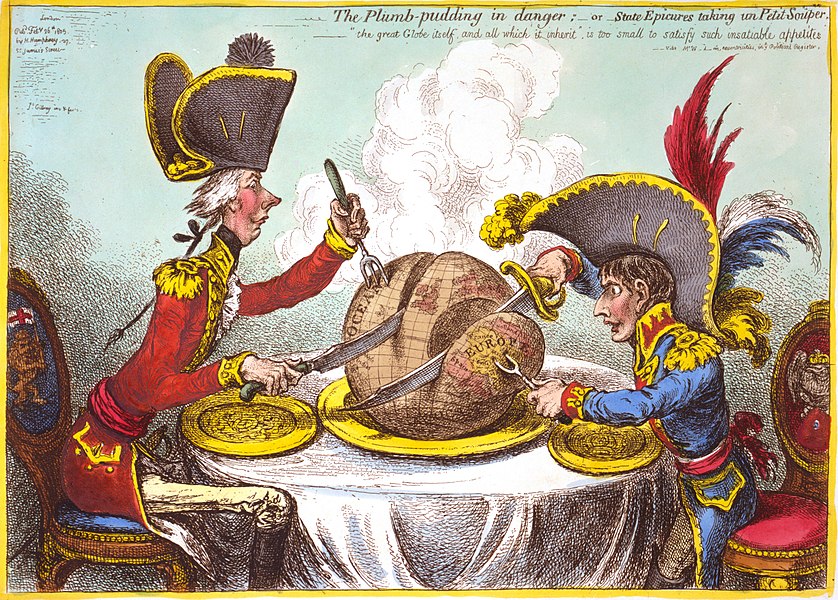 James Gillray's caricature shows William Pitt and Napoleon carving up the world.