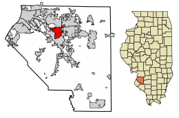 Location of Swansea in St. Clair County, Illinois.