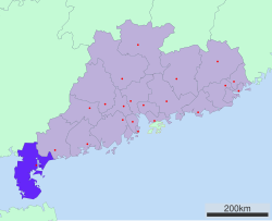 広東省中の湛江市の位置