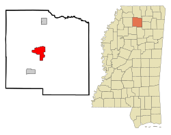 Location of Oxford, Mississippi