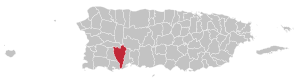 Map of Puerto Rico highlighting Yauco Municipality