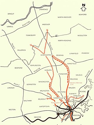 A map of the area northwest of Boston, showing proposed transit extensions. One extension runs northwest from Lechmere along the Lowell Line.