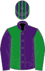 Purple and green (halved), reversed sleeves, striped cap