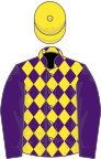 Purple and yellow diamonds, purple sleeves, yellow cap