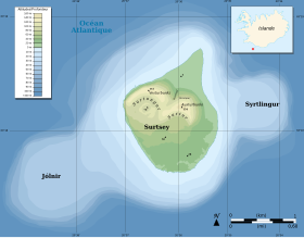 Carte de Surtsey, de Syrtlingur et de Jólnir.