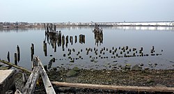 Harbortown on the Arthur Kill between the traditional waterfront and tank farm