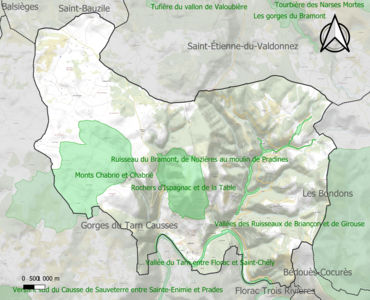 Carte des ZNIEFF de type 1 sur la commune.