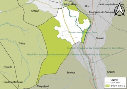 Carte des ZNIEFF de type 2 sur la commune.