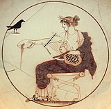Apollon verse une libation avec une phiale (médaillon d'un kylix attique, -460).