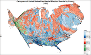 Cartogram of presidential election results by county