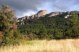 Vue générale du château depuis la vallée du Verdouble.