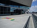 The concrete deck and main entrances.