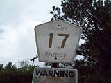 Badly faded parish-installed marker for Grant Parish Road 17, off of LA 8