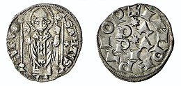 Zecca di Pavia, grosso d'argento raffigurante San Siro, 1299-1359.