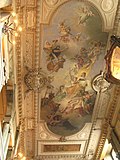 Stockholm Palace ceiling with symbolic figures: Religion, Peace, Science, Industry, and more.