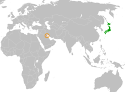 JapanとKuwaitの位置を示した地図