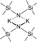 Stereo, skeletal formula of potassium bis(trimethylsilyl)amide dimer