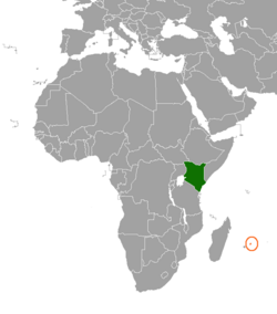 Map indicating locations of Kenya and Mauritius