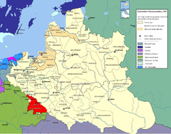 Mapa mostrando a localização da voivodia de Cracóvia (em vermelho) na República das Duas Nações.