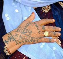 A woman's tattooed right hand