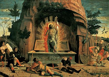 Andrea Mantegna, La Résurrection, 1459, huile sur toile, 71 × 94 cm.