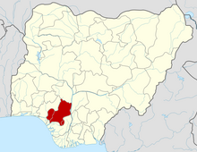 Edo State map shown in red