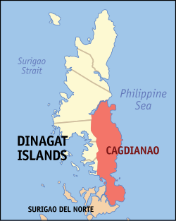 Map of Dinagat Islands with Cagdianao highlighted