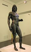 An Ancient Greek warrior in bronze. Riace Bronzes, Museo Nazionale della Magna Grecia, c. 450 BC