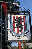Owain Glyndŵr arms used as a sign for a hotel at Pale Hall.[127]