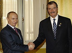 President Vladimir Putin and President Vicente Fox at the APEC summit in Santiago, Chile; November 2004.