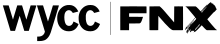 The letters W Y C C lowercase in a sans serif, a black vertical line, and the FNX logo, black letters F N X with one stroke of the X in a paintbrush style.