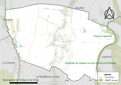 Carte de la ZNIEFF de type 2 sur la commune.