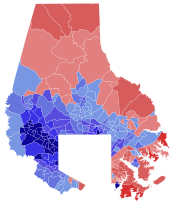 A map of the 2022 Baltimore county executive election showing how candidates did in each precinct