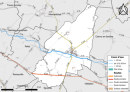 Carte en couleur présentant le réseau hydrographique de la commune