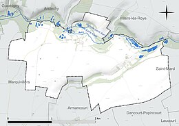 Carte en couleur présentant le réseau hydrographique de la commune