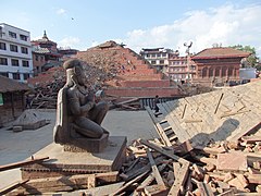 The aftermath of the April 2015 Nepal earthquake; Shiva Parvati Temple located extremely right