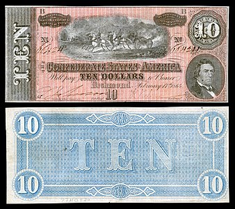 Ten Confederate States dollar (T68), by Keatinge & Ball