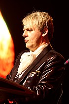 Nick Rhodes, looking serious on stage